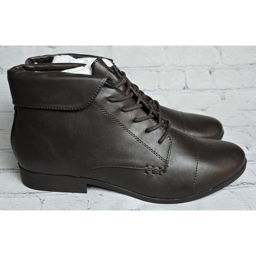 London Fog Clora Combat Lace-Up w Collar Ankle Boots Size 11 NWOB Brown Smooth